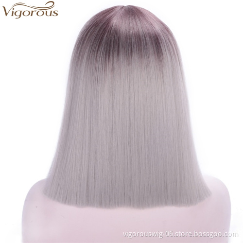 Vigorous Wholesale Price Straight Short Blunt Cut Bob For Black Women 2 Tone Ombre Color Middle Part  Brazilian Cosplay Wig